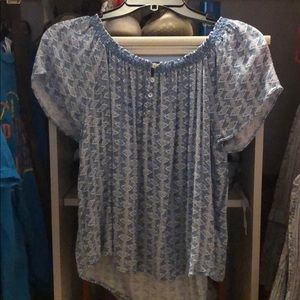 Cute blue patterned off the shoulder top